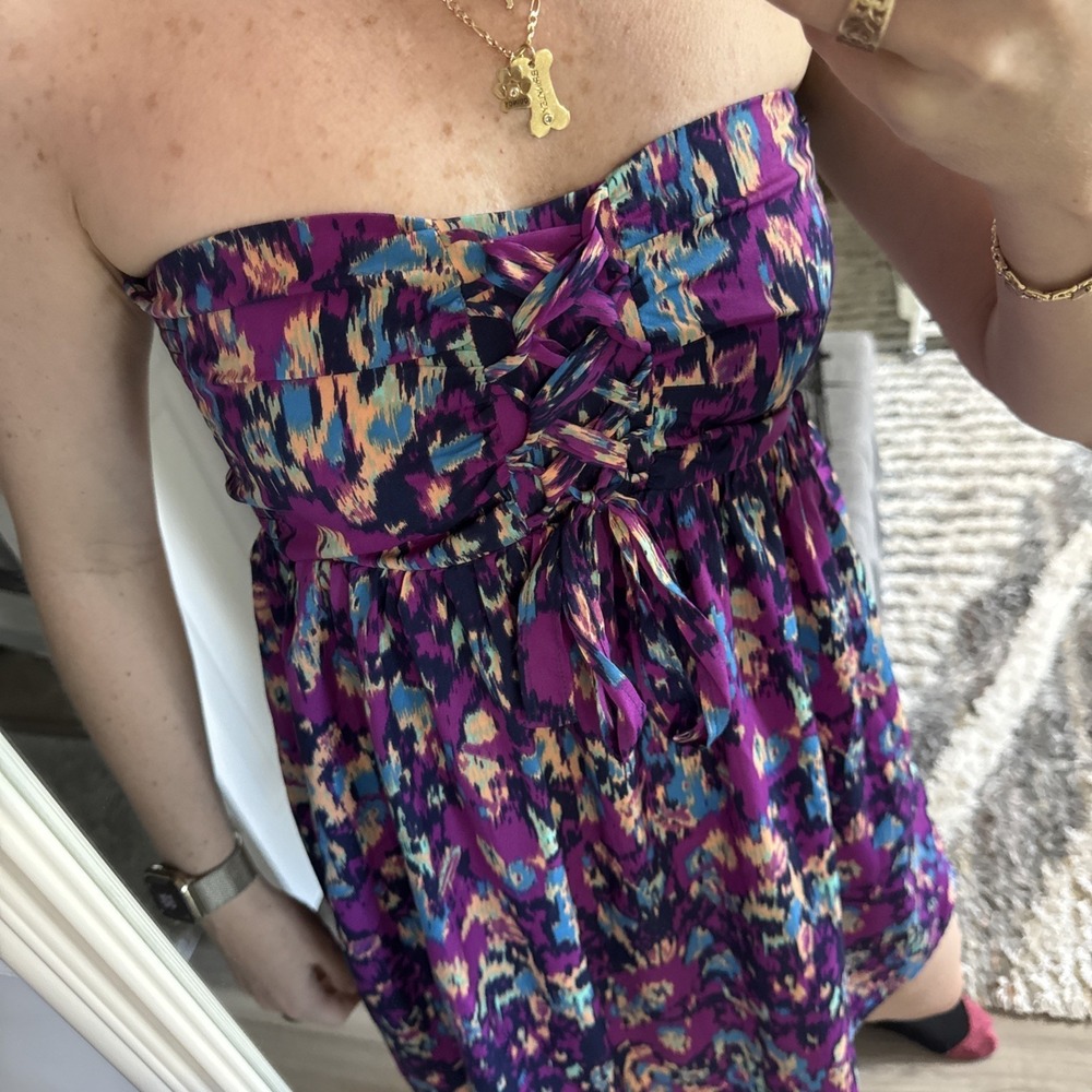 O'Neill Oneill Purple Blue Floral Print Strapless Midi Dress Sz Small - Picture 6 of 11